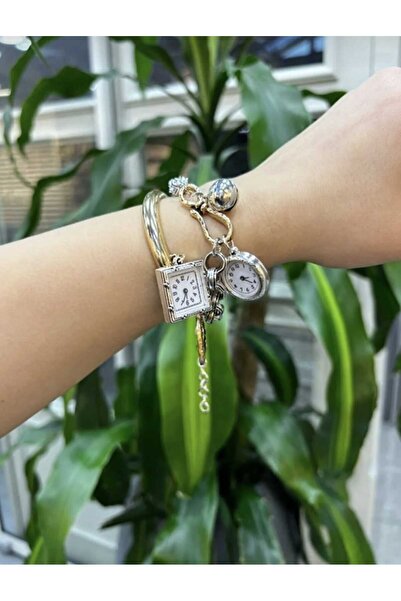 Egolinda Vintage Saat Figürlü Charm Bileklik Silver Gold Retro Kadın Bileklik...