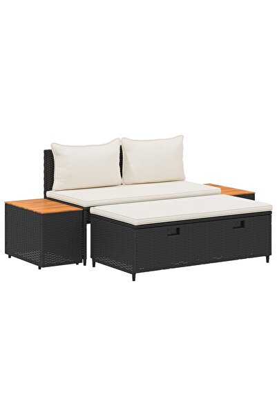 vidaxl Set de canapele de exterior cu pernă 4 pcs Negru și Alb crem