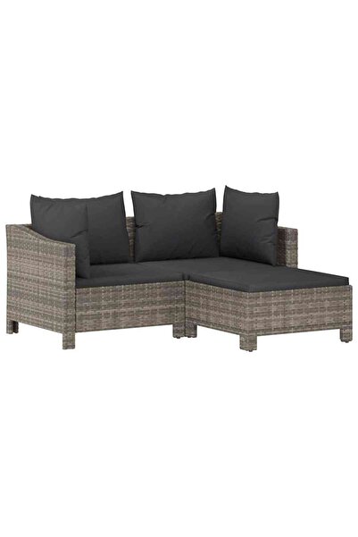 vidaxl Set mobilier de grădină cu perne, 3 piese, gri, poliratan