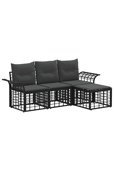 vidaxl Set de canapele de exterior 4 pcs Negru și Gri închis Poliester