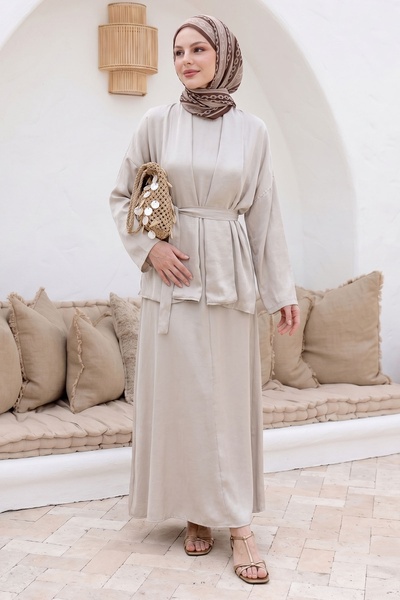 InStyle Jile Dress Belted Beige Suit