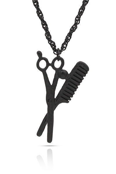 kolbi Comb & Scissors Hairdresser Necklace - Black Color Plated Twist Chain