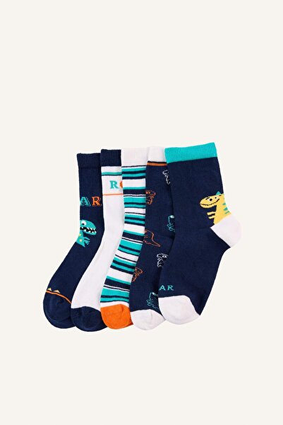DeFacto Dinosaur Patterned 5-Piece Cotton Long Socks for Boys H7023A8Ns