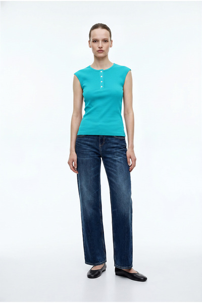 Sementa Tricou basic Ay Kol cu nervuri - Turcoaz
