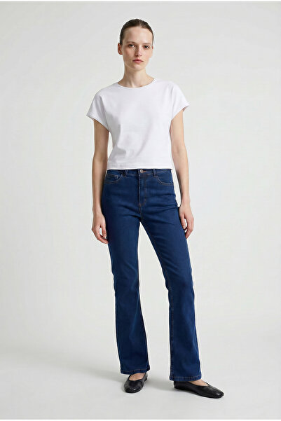 Sementa Pantaloni din denim cu talie înaltă, stil spaniol - Albastru închis