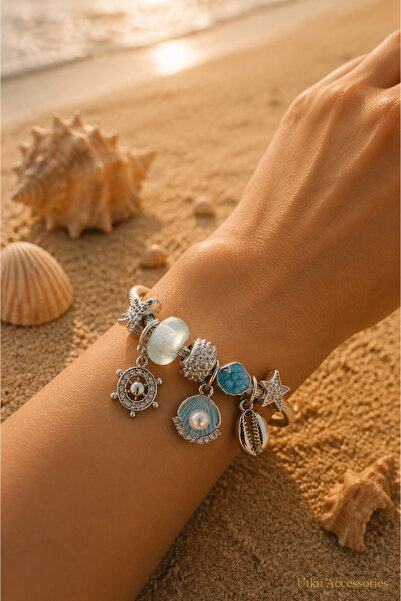 utkuergin Stainless Steel Charm Taşlı Çelik Bileklik