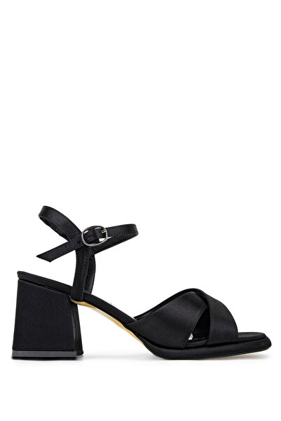 Tamer Tanca Women's Faux Leather Black Satin Heeled Shoes
