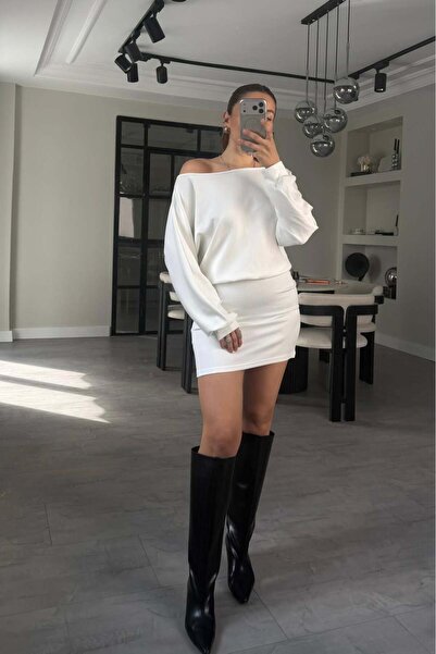 ELMASSTİL KAYIK YAKA MODAL MİNİ ELBİSE/K178
