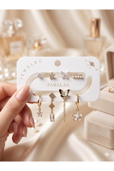 PABALAS Gold Brass Earring Set 8 Pairs 16 Pieces Tarnish Resistant Butterfly ...