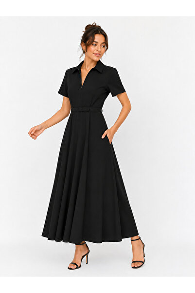 RAFF MAĞAZA Women's Belted Flared Dress