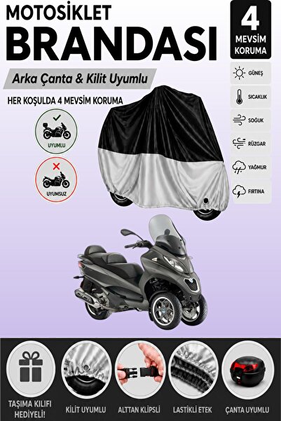 Cemku Double Black Top - Gray Bottom, Rear Bag Compatible Piaggio Mp3 400 Mot...