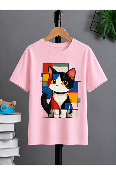 VODEXA Μπλουζάκι Unisex Oversize COLORFUL CAT με στάμπα, 100% βαμβακερό, άνετ...