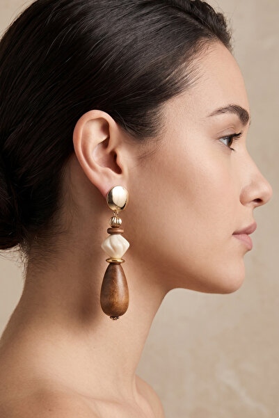 PETEK AKSESUAR Wooden Drop Earrings 8 Cm.