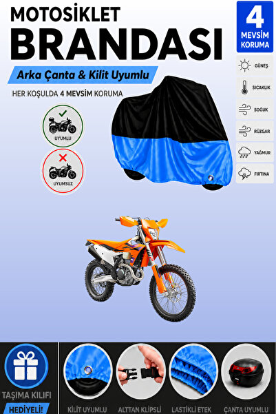 Cemku Double Black Top - Blue Bottom, Rear Bag Compatible Ktm 350 Exc-F Motor...