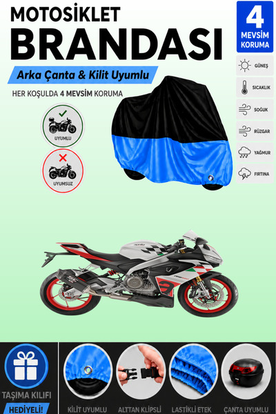 Cemku Double Black Top - Blue Bottom, Rear Bag Compatible Aprilia Rs 660 Moto...