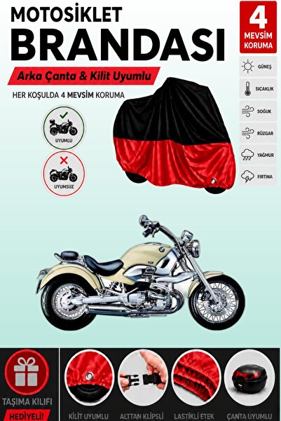Cemku Double Black Top - Red Bottom, Rear Bag Compatible Bmw R 1200 C Motorcy...