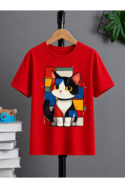 VODEXA Tricou oversize unisex cu imprimeu COLORFUL CAT, 100% bumbac, croială ...
