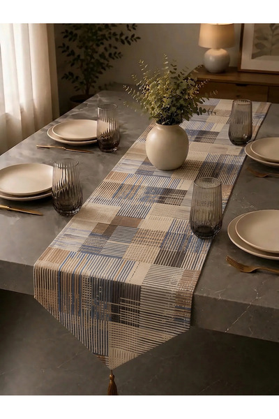 Econice Beige Soft Lines, Digital Printed Baby Face Fabric Runner