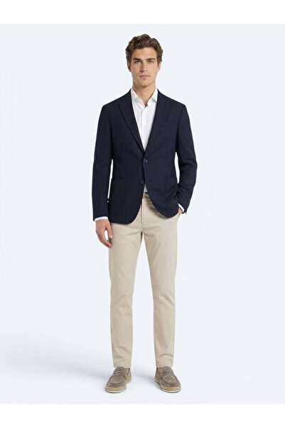 Kip Navy Blue Micro Regular Fit 100% Wool Jacket
