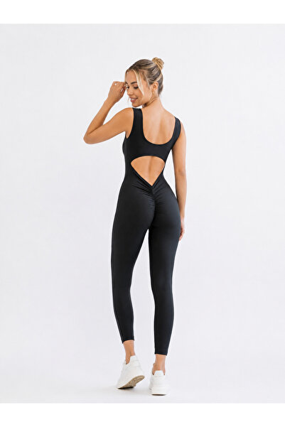 TÜKATO Women's Black Color Scrunch Butt Lifting Sports Leggings Jumpsuit
