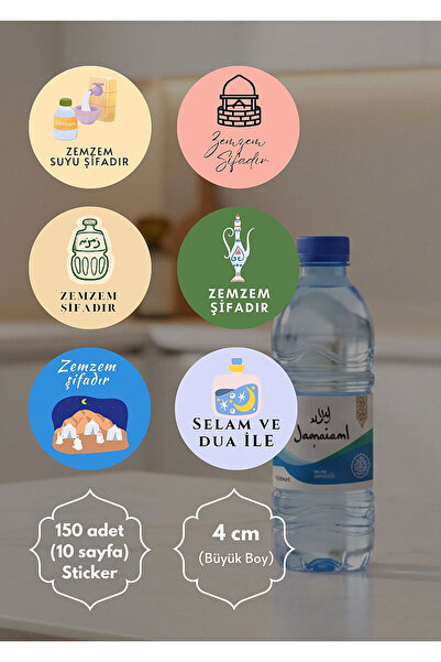 Bimotif 150 adet Zem Zem Suyu Sticker, Hac Hediyelerine Özel Paketleme Etiket...