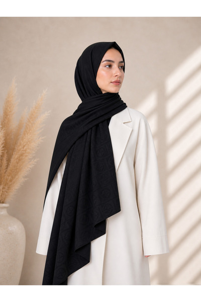 Bilenler Dubai Jacquard Shawl Black – Non-Slip – Soft and Flowing Fabric