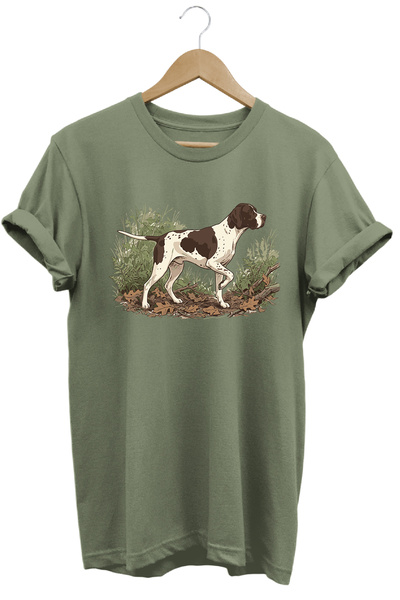 WİDİ British Pointer Dog Printed Crew Neck Cotton Outdoor and Camping T-Shirt