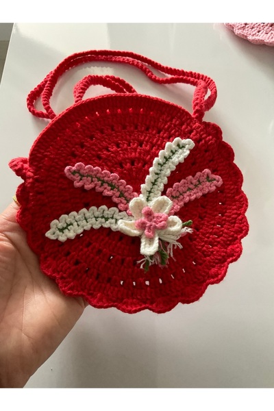 MADE BY PERİ Hand Knitted Floral Shoulder Bag for Girls - Knitted Bag with Pe...