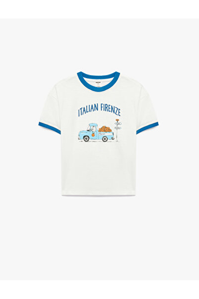 Koton Tricou oversize din bumbac cu mânecă scurtă, cu decolteu, imprimat