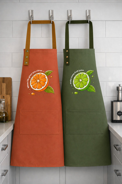Hulganz Kitchen Apron Set of 2 Stain-Resistant Water-Repellent Fabric Fade-Re...