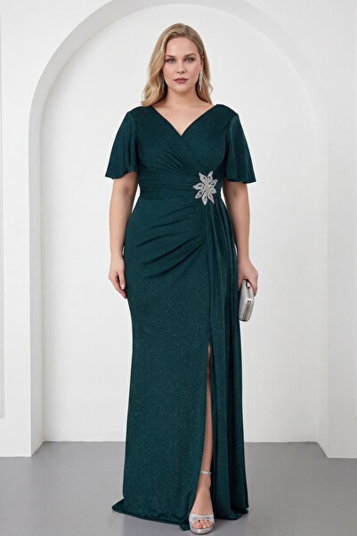 womens plus size emerald green dress Emerald Green Silk Satin Dress V Neckline – Désir Couture
