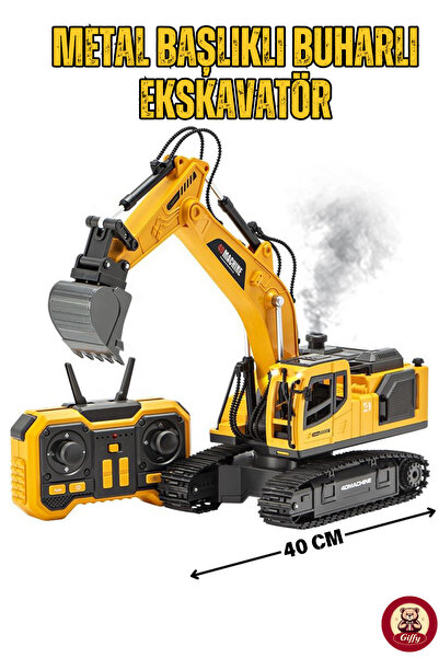 Toy Remote Control Rechargeable Steam Excavator 2.4 GHz Metal Head Crawler Bucket 360° Rotating Body Sound Lighted Doors Opening RC Construction Machine