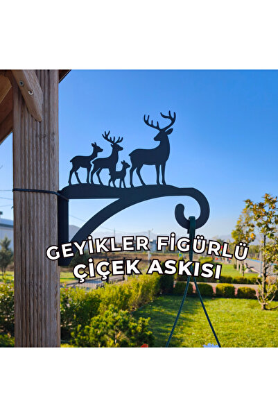 Metalciklerim Metal Saksı Askılığı - Geyikler Figürlü Duvar Tipi Dekoratif Çi...