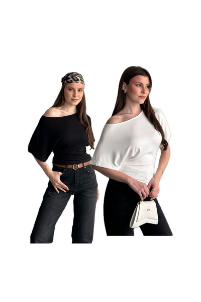 BEİR COLLECTİON Black&White Waist-Slit Crop Top