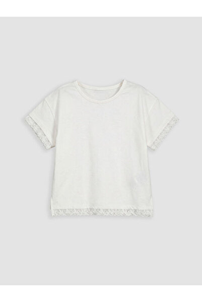 LC Waikiki Rmz Gi̇yi̇m Farkiyla Zero Roba Collar Da Lace Etaylı Girl's T-Shirt