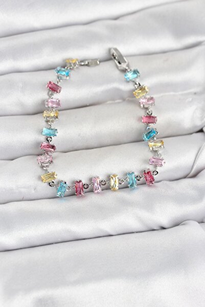 Clariss Crystal Stone Baguette Cut Mixed Color Silver Color Gema Women's Brac...