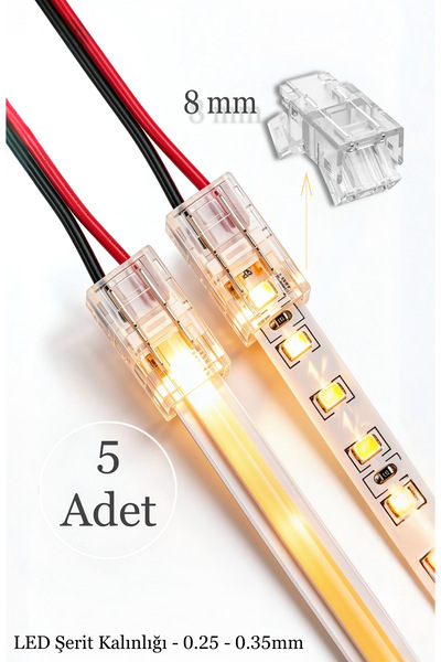 Nexo 8mm COB+SMD Şerit+Kablo Bağlantı Konnektörü (5 adet)