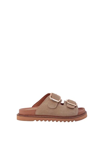 ALBİNİ Women's Genuine Leather Flat Heeled Slippers