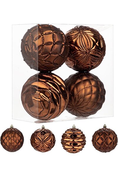 Oairse 4-piece set of Christmas baubles Ø 10 cm, large plastic Christmas baub...