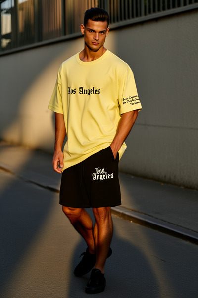 MODEX STYLE Men's 100% Cotton Oversize T-Shirt Shorts Set Printed Streetwear Combination