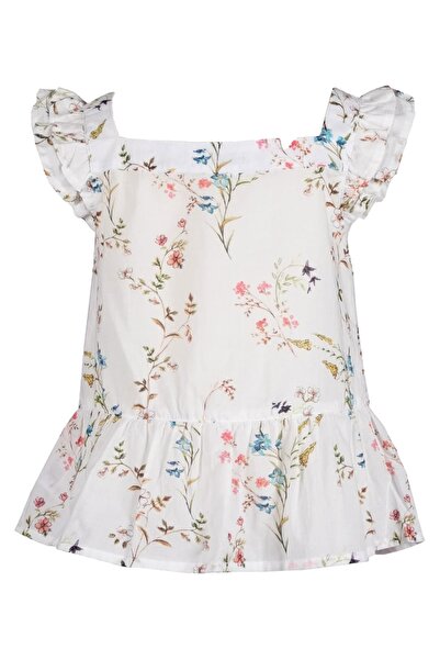 Ozmoz By Mukadder Özden Floral Patterned Ruffle White Summer Baby Girl Blouse
