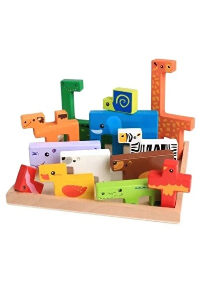 ETOY Set educativ de puzzle si stivuit animale din lemn pentru dezvoltarea ar...