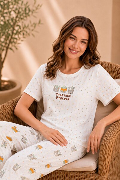 lacelove Luna Short Sleeve Women's Pajama Set – Soft Textured, Breathable, Co...