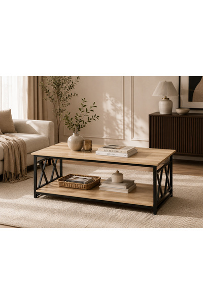 N.zone Modern Industrial Chic Coffee Table 120X60X44Cm - Perfect Blend of Nat...