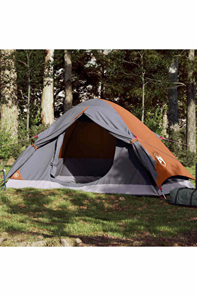 vidaxl Cort de camping pentru 2 persoane, gri/portocaliu, impermeabil