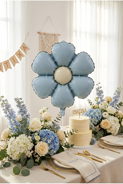 Partixa Mat Mavi Papatya Retro Folyo Balon Doğum Günü Baby Shower Bahar Temal...