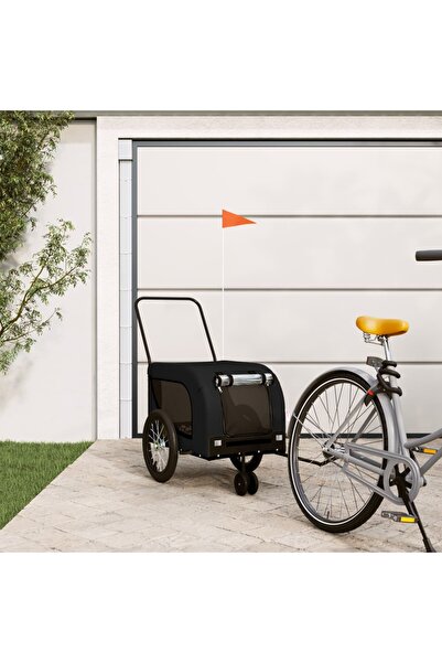 vidaxl Remorcă bicicletă animale companie, negru, textil oxford/fier