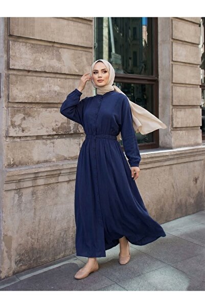 Lunsera Store Yarasa Kol Bel Lastikli Elbise-Lacivert