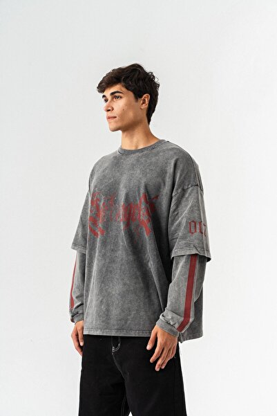 jaceyjace Kol Detaylı Yıkamalı Oversize Sweatshirt - Antrasit