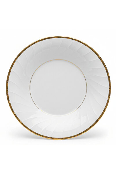 AKDC Yamatsu White Porcelain Soup Plate with Golden Rim — 9 Inch